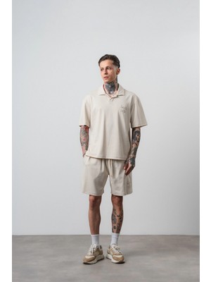 Respire Erkek La Dolce Vita Yazılı Regular Fit T-Shirt Şort Takım Bej