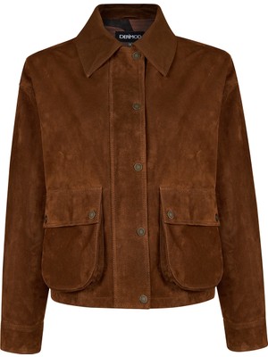 Derimod Paris Kadın Kahverengi Oversize Süet Deri Ceket 26SGD567910