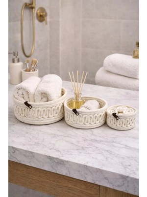 MaVaux Velora Set 3’lü Halat Sepet Banyo Organizer Dekoratif Düzenleyici El Yapımı Sepet Seti