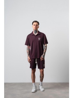 Respire Erkek Rocket Club Yazılı Regular Fit T-Shirt Şort Takım Bordo