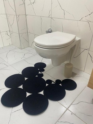 PremiumPort Siyah Jüt Klozet Önü Paspası, Şık ve Dayanıklı Banyo Aksesuarı