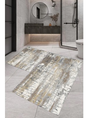 PremiumPort Modern Dijital Baskılı Banyo Halısı Takımı 100X60+60X50 cm