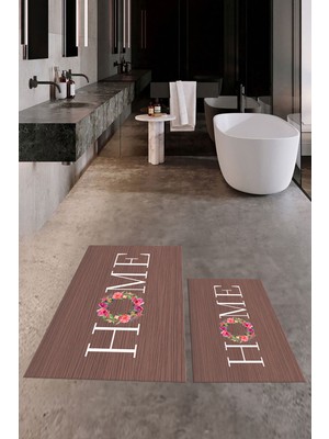 PremiumPort Yıkanabilir Çiçekli Kaymaz Banyo Halısı ve Klozet Takımı Seti