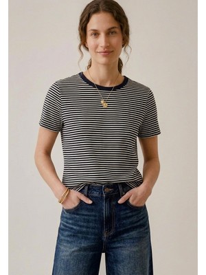 Cor Semi Fit Pamuklu Çizgili Kadın T-Shirt