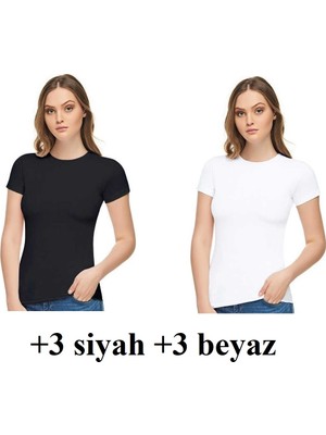Tutku 6'lı Tutku Elit 2202 Sıfır Yaka Kadın Tişört +3 Siyah +3 Beyaz