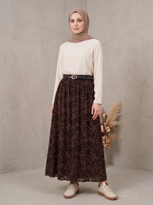 Foremia Flok Baskı Etek-Kahve -