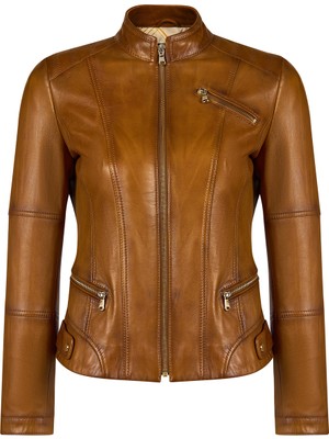 Derimod Donna Kadın Camel Hakim Yaka Deri Ceket 26SGE5906NC