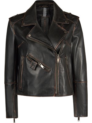 Derimod Oxford Kadın Siyah Biker Deri Ceket 26SGD5232JW
