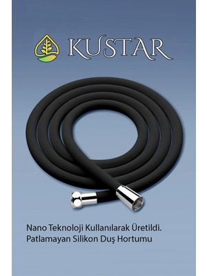 Kustar Nano Silikon Patlamaz Yırtılmaz Ezilmez Duş Hortumu 150 cm Siyah Banyo Duş Hortumu