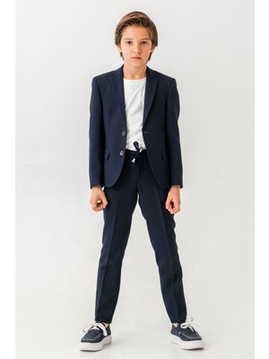 Rüyam Çocuk Gofre Erkek Çocuk Tişörtlü Takım Elbise Blazer Ceket Pantolon 3’lü Takım