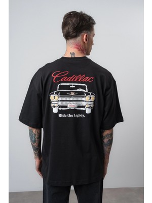 Respire Erkek Cadillac Baskılı Oversize T-Shirt Siyah