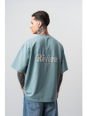 Respire Erkek Revere Nakışlı Yıkamalı Oversize T-Shirt Bebe Mavi