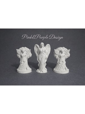 Pink & Purple Pink&purple Desing Hobi Amaçlı Boyanabilir Dekoratif Melek Figürlü 3'lü Biblo Seti