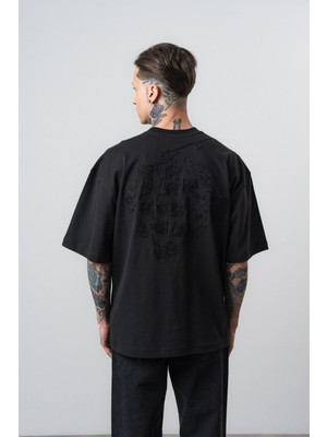 Respire Erkek Route Nakışlı Oversize T-Shirt Siyah