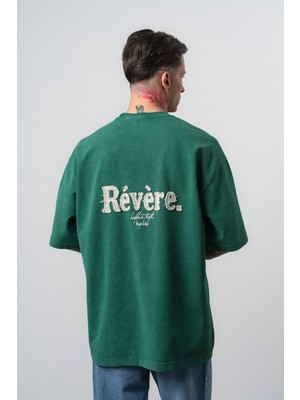 Respire Erkek Revere Nakışlı Yıkamalı Oversize T-Shirt Nefti