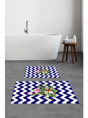 PremiumPort Çiçek Desenli Yıkanabilir Kaymaz Banyo Paspası 2'li Set