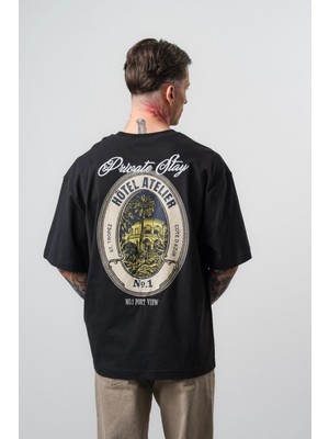 Respire Erkek Private Baskılı Oversize T-Shirt Siyah