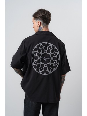 Respire Erkek Itsbyzey Nakışlı Oversize Gömlek Siyah