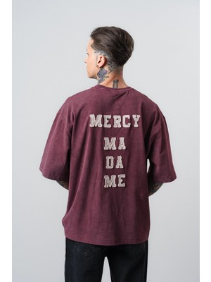Respire Erkek Mercy Nakışlı Yıkamalı Oversize T-Shirt Bordo