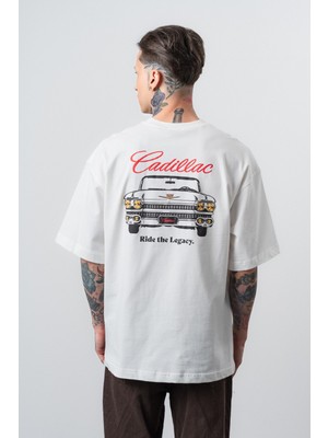 Respire Erkek Cadillac Baskılı Oversize T-Shirt Ekru