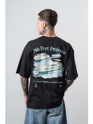Respire Erkek No Port Baskılı Oversize T-Shirt Siyah