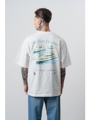 Respire Erkek No Port Baskılı Oversize T-Shirt Ekru
