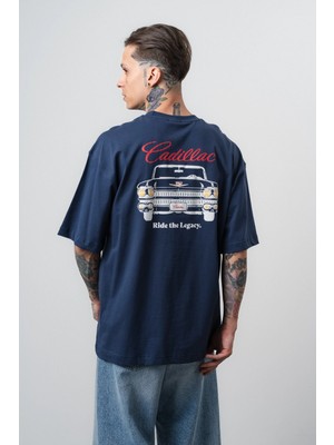 Respire Erkek Cadillac Baskılı Oversize T-Shirt Lacivert