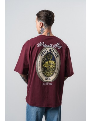 Respire Erkek Private Baskılı Oversize T-Shirt Vişne