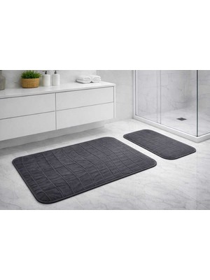 PremiumPort Ripple Kaydırmaz Banyo Paspası Çiftli Set, Yumuşak ve Güvenli Kullanım