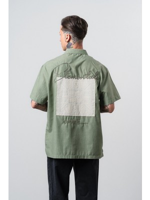 Respire Erkek Elementals Nakışlı Oversize Gömlek Haki