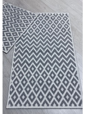 PremiumPort Yumuşak Bukle Pamuklu Banyo Paspas Seti, 2'li Gri Renk