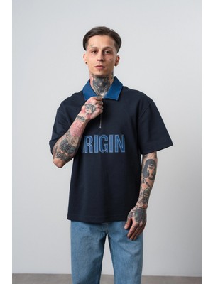 Respire Erkek Origin Nakışlı Polo Yaka Regular Fit T-Shirt Lacivert