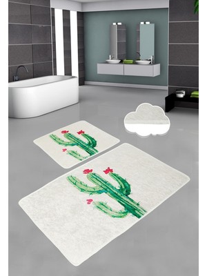 PremiumPort Fıore 2'li Yıkanabilir Kaymaz Banyo Halısı Seti