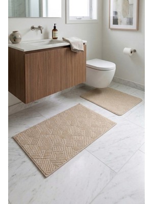 PremiumPort Yumuşak Kaymaz Banyo Paspas Seti 2'li, Vizon, 60X100 ve 40X60, Yıkanabilir