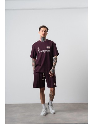 Respire Erkek Countryman Nakışlı Regular Fit T-Shirt Şort Takım Bordo