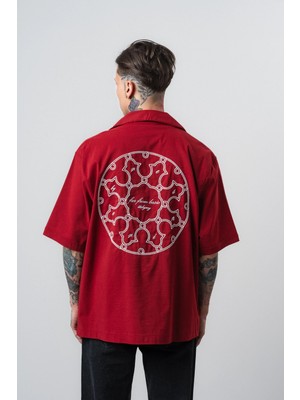 Respire Erkek Itsbyzey Nakışlı Oversize Gömlek Bordo
