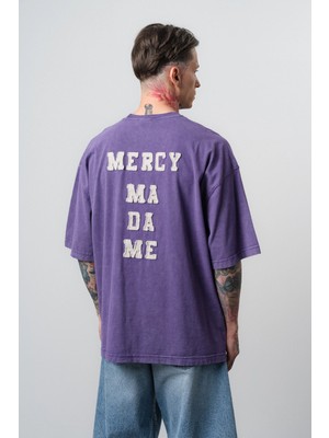 Respire Erkek Mercy Nakışlı Yıkamalı Oversize T-Shirt Mor