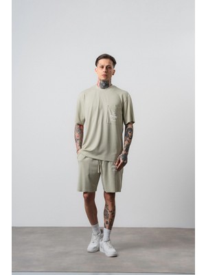 Respire Erkek Far From Basic Baskılı Regular Fit T-Shirt Şort Takım Yeşil