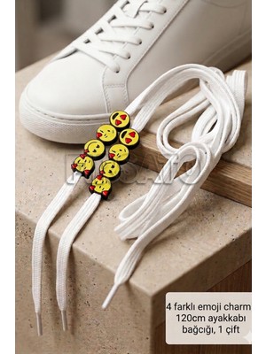 Fırsato Aşk Emojili Ayakkabı Bağcığı Charmları (1 Çift) - Beyaz Bağcıklı ve 4 Farklı Emoji Modeli (SetA)