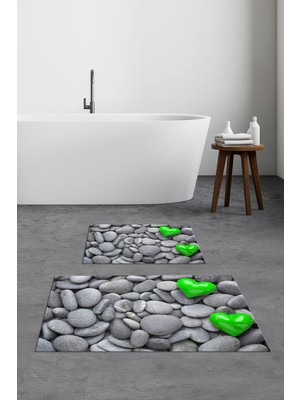 PremiumPort 3D Baskılı Kaymaz Taban Yıkanabilir Banyo Paspası 2'li Set
