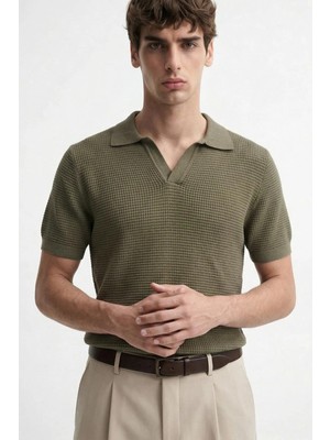 Antioch Haki Dokulu Polo Yaka Erkek T-Shirt