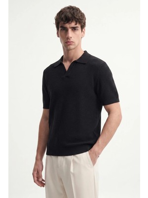 Antioch Siyah Dokulu Polo Yaka Erkek T-Shirt