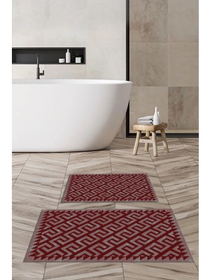 PremiumPort Dijital Baskılı Kaymaz Taban Yıkanabilir Banyo Paspası 2'li Klozet Takımı