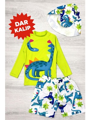 Vovido Güneş Korumalı (DAR KALIP) Boneli Karakter Desenli Deniz Şortlu Mayo Takım 2104Y