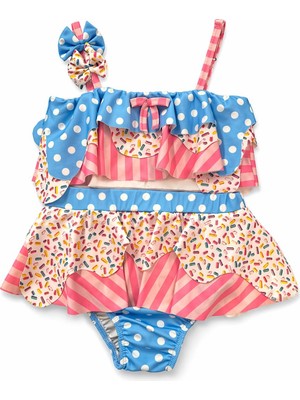 Vovido Kız Çocuk Fırfırlı Desenli Bikini Takımı – Puantiyeli & Desenli 2 Parça 26251