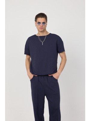 Gothamvibes Erkek Blank Boxy Lacivert T-Shirt
