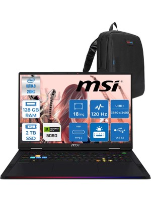 Msi Raider 18 Max Hx A2WJ-1059TR Intel Core Ultra 9 290HX Plus 128GB Ddr5 2tb SSD Rtx 5090 24GB 175W Freedos 18” Uhd+ (3840X2400) Miniled 120HZ IPS Oyuncu Bilgisayarı 1059TRF27 + Zetta Çanta