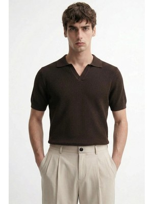 Antioch Kahve Dokulu Polo Yaka Erkek T-Shirt