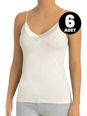 Öts 6'lı Kadın Atlet Saten Yaka Ip Askılı (%90 Viskon - %10 Elastan)