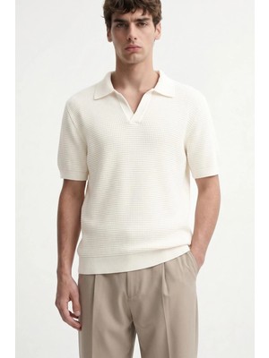 Antioch Ekru Dokulu Polo Yaka Erkek T-Shirt